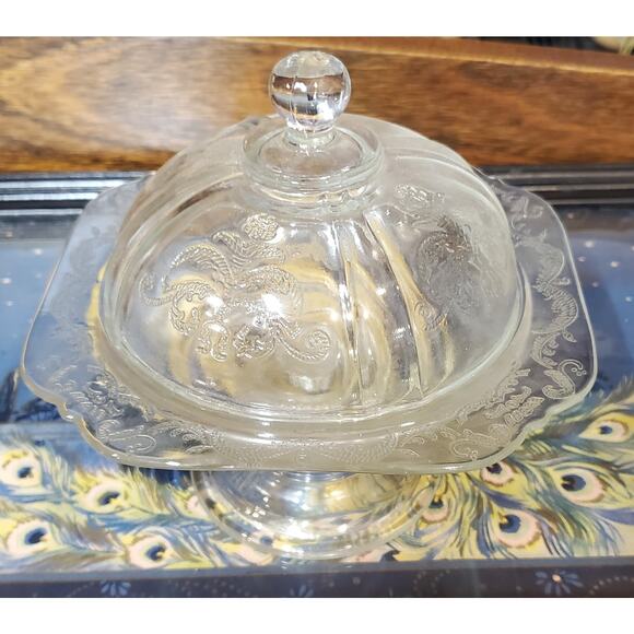 Vintage Covered Butter Cheese Dish Madrid Pattern - Picture 2 of 6